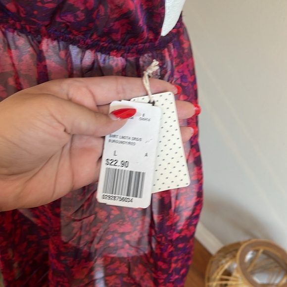 NWT Sheer Shirt Dress in Red Floral Size L - Picture 7 of 7